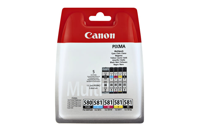 Inktcartridge Canon PGI-580 + CLI-581 2x zwart + 3 kleuren