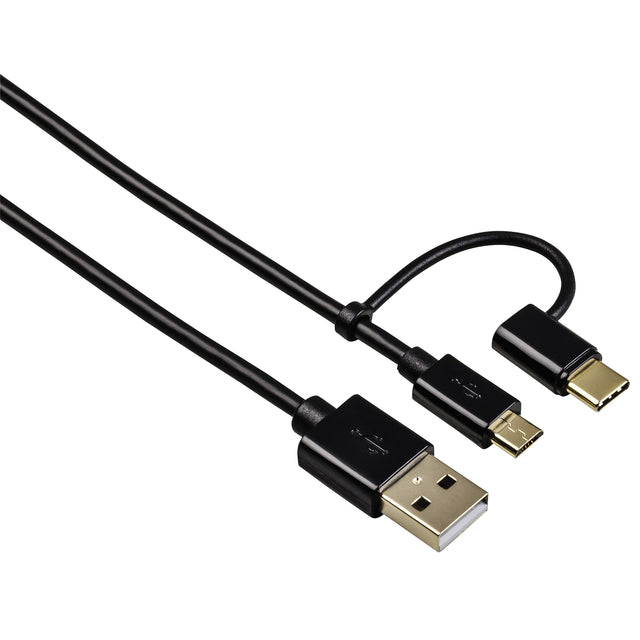 Kabel Hama USB Micro-A + USB-C adapter 2.0 1 meter zwart