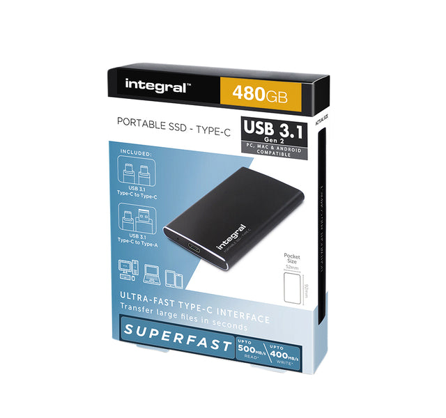 Harddisk Integral SSD extern USB-C 3.1 480GB