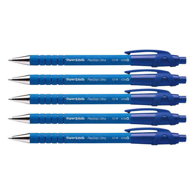 Balpen Paper Mate Flexgrip Ultra blauw medium 5 stuks bliste