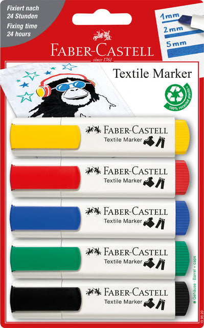 Viltstift Faber-Castell textiel blister à 5 kleuren