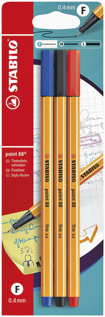 Fineliner STABILO point 88 blister à 3 kleuren