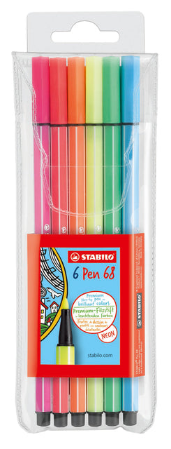 Viltstift STABILO Pen 68 fluor etui à 6 kleuren