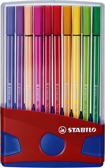 Viltstift  STABILO Pen 68 ColorParade rood/blauw etui  à 20 kleuren