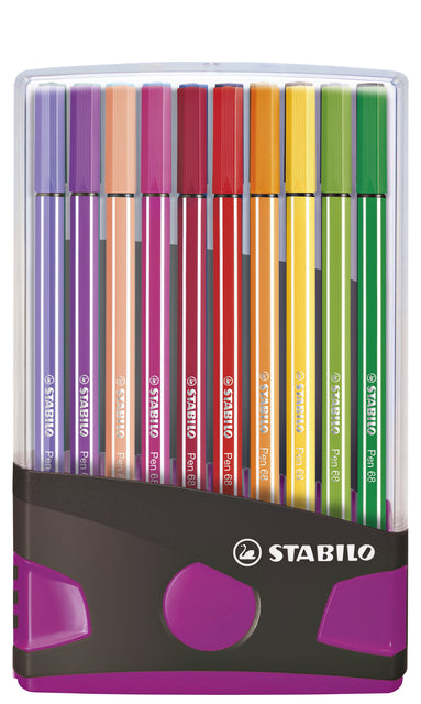 Viltstift STABILO Pen 68 ColorParade antraciet/roze etui à 20 kleuren