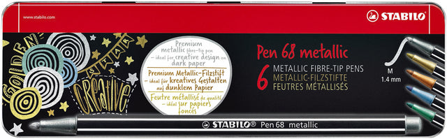 Viltstift STABILO Pen 68 metallic blik à 6 kleuren