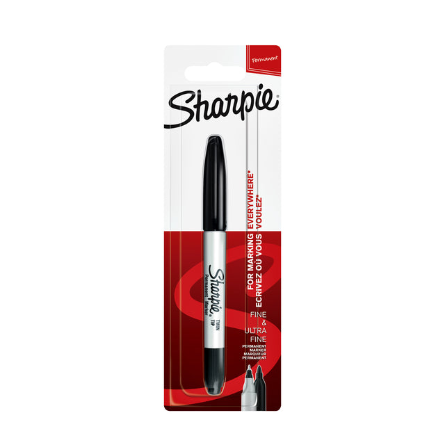 Viltstift Sharpie twin tip rond 0.5mm en 0.9mm zwart blister à 1 stuk