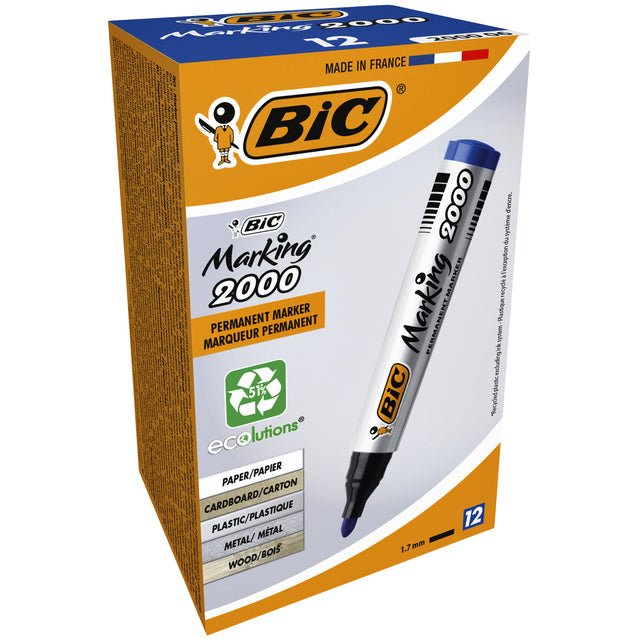Viltstift Bic 2000 rond blauw 1.7mm (per 12 stuks)