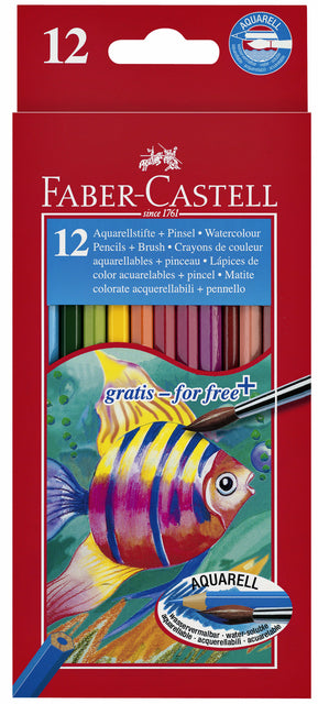 Kleurpotloden Faber-Castell aquarel incl penseel set à 12 stuks assorti