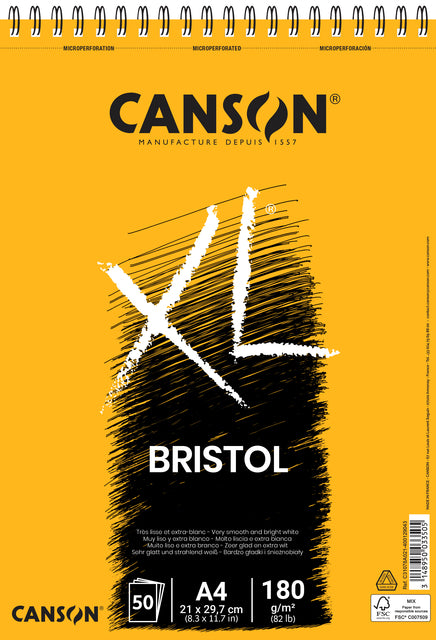 Tekenblok Canson XL Bristol A4 50v 180gr (per 5 stuks)