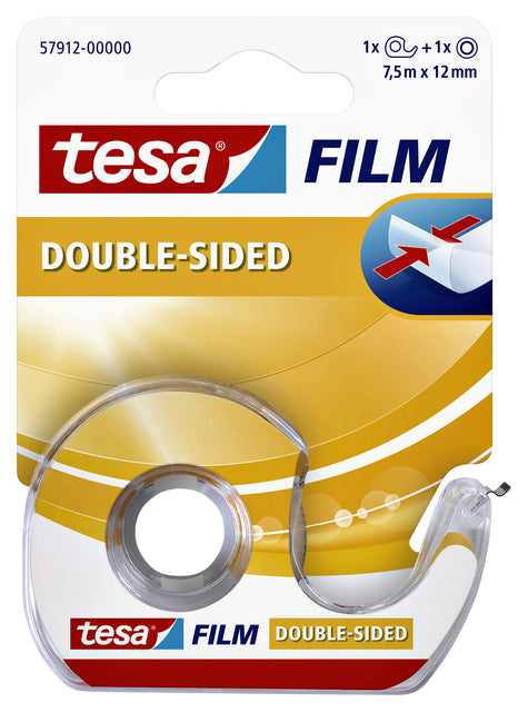 Dubbelzijdige plakband Tesa film 12mmx7.5m met dispenser (per 10 stuks)