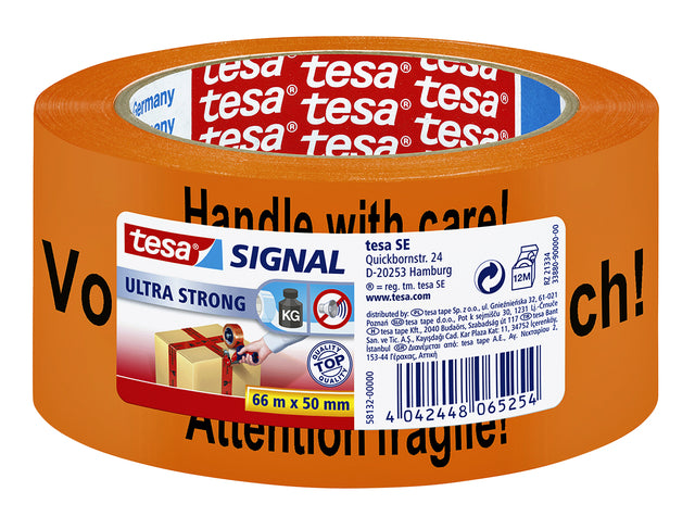 Verpakkingstape Tesa Signaal Tape 50mmx66m oranje/zwart