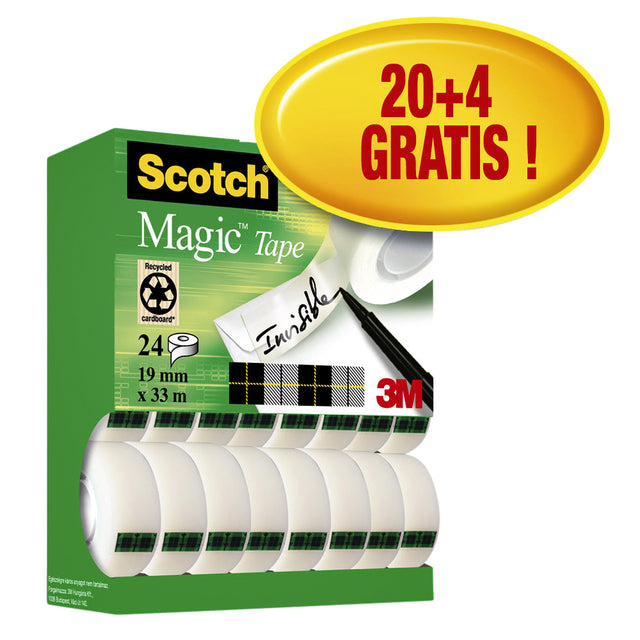 Plakband Scotch Magic 810 19mmx33m onzichtbaar mat 20+4 gratis