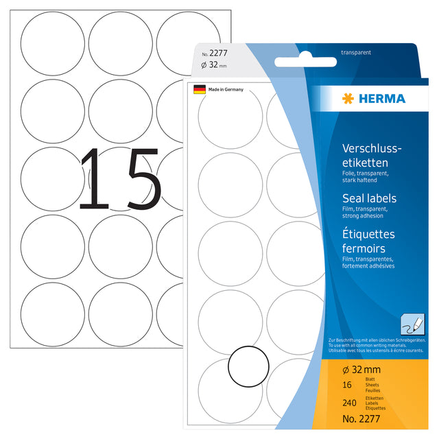 Etiket HERMA 2277 rond 32mm transparant 240stuks