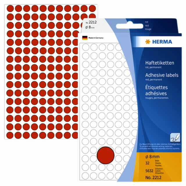 Etiket HERMA 2212 rond 8mm rood 5632stuks