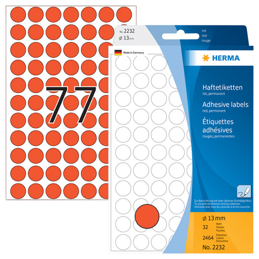 Etiket HERMA 2232 rond 13mm rood 2464stuks