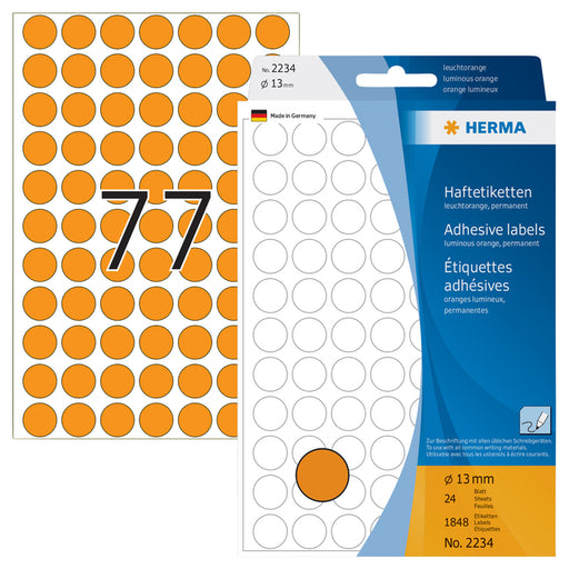 Etiket HERMA 2234 rond 13mm fluor oranje 1848stuks