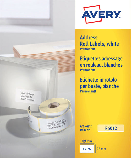 Etiket Avery R5012 thermisch 89x28mm wit 260stuks