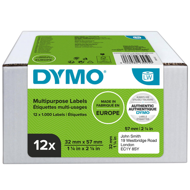 Etiket Dymo 11354 labelwriter 32x57mm adreslabel verwijderbaar 12000stuks