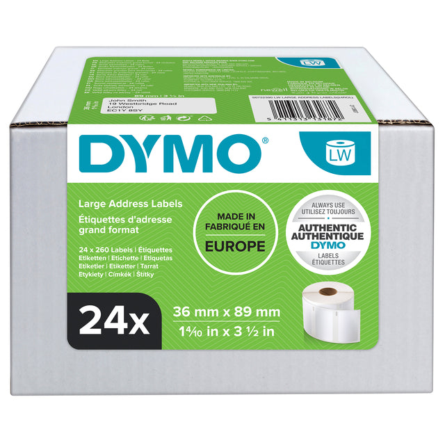 Etiket Dymo 13187 labelwriter 36x89mm adreslabel 6240stuks