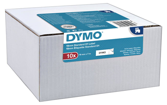 Labeltape Dymo 45803 D1 19mmx7m zwart op wit 10rol