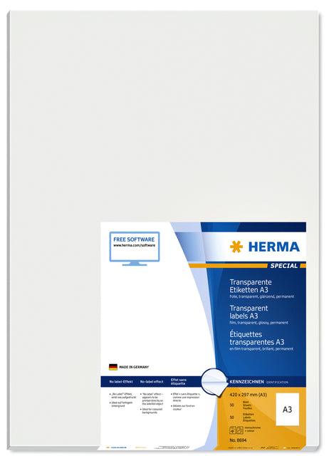 Etiket HERMA 8694 A3 297x420mm transparant 50stuks