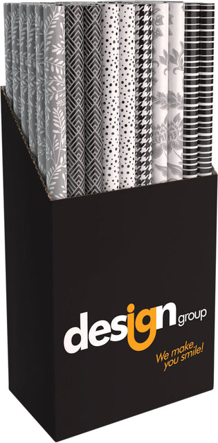 Inpakpapier Design Group 200x70cm zwart wit assorti (per 60 stuks)