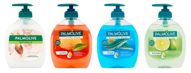 Handzeep Palmolive Hygiene Plus blauw met pomp 300ml (per 6 stuks)