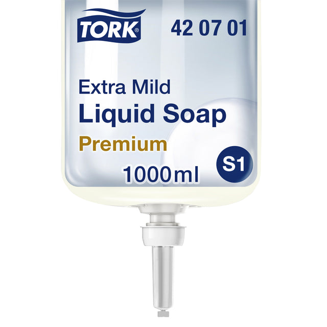 Handzeep Tork S1 vloeibaar mild en ongeparfumeerd 1000ml 420701 (per 6 stuks)