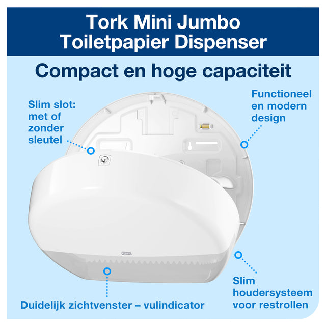 Toiletpapierdispenser Tork Mini Jumbo T2 Elevation wit 555000