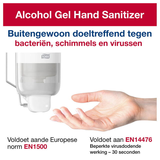 Alcohol gel Tork S1 voor handdesinfectie ongeparfumeerd 1000ml 420103 (per 6 stuks)