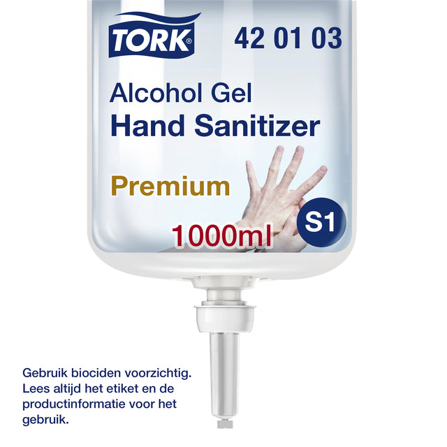 Alcohol gel Tork S1 voor handdesinfectie ongeparfumeerd 1000ml 420103 (per 6 stuks)