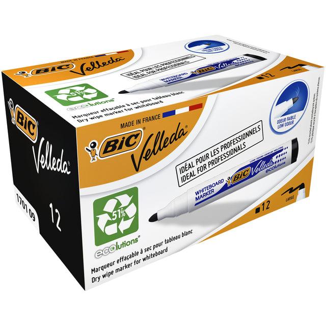 Viltstift Bic 1701 whiteboard rond zwart 1.4mm (per 12 stuks)