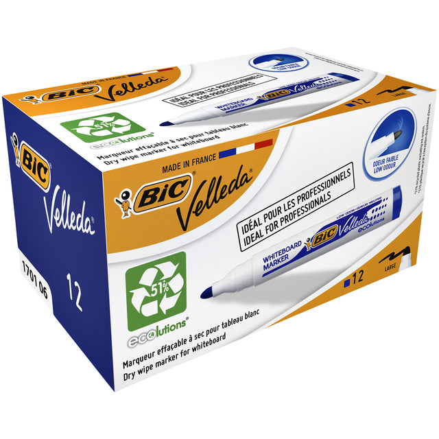 Viltstift Bic 1701 whiteboard rond blauw 1.4mm (per 12 stuks)