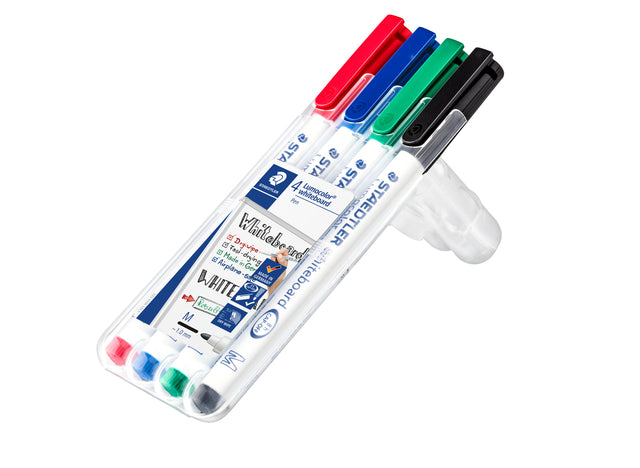 Viltstift Staedtler 301 whiteboard rond assorti 1mm 4stuks