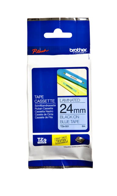 Labeltape Brother P-touch TZE-551 24mm zwart op blauw