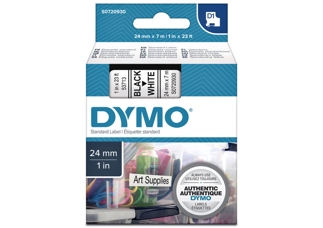 Labeltape Dymo 53713 D1 720930 24mmx7m zwart op wit