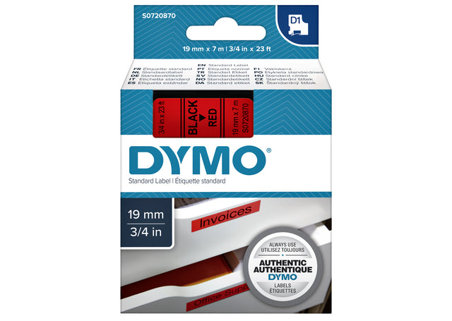 Labeltape Dymo 45807 D1 720870 19mmx7m zwart op rood