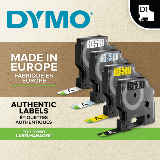 Labeltape Dymo 45808 D1 720880 19mmx7m zwart op geel