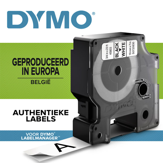 Labeltape Dymo 45803 D1 720830 19mmx7m zwart op wit