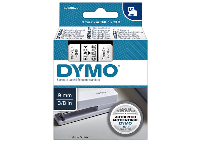 Labeltape Dymo 40910 D1 720670 9mmx7m zwart op transparant