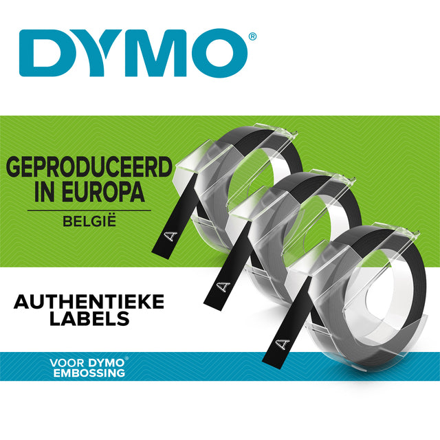 Labeltape Dymo rol 9mmx3M glossy vinyl prof zwart (per 10 stuks)