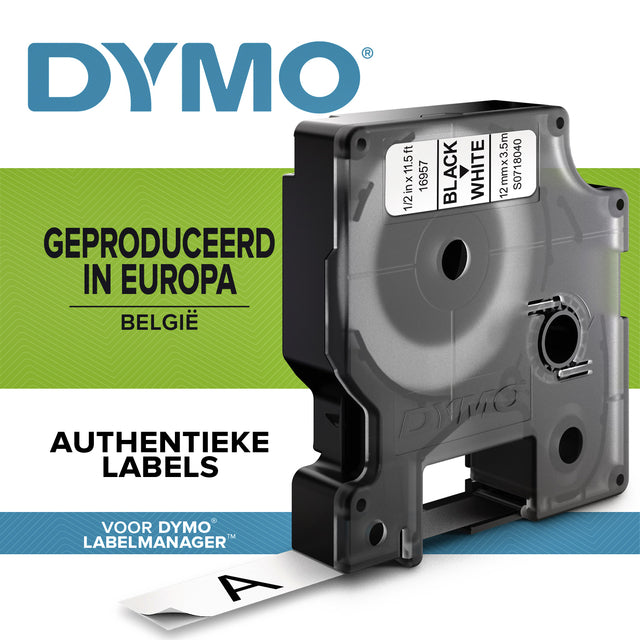 Labeltape Dymo 16953 D1 718040 12mmx3.5m nylon zwart op wit