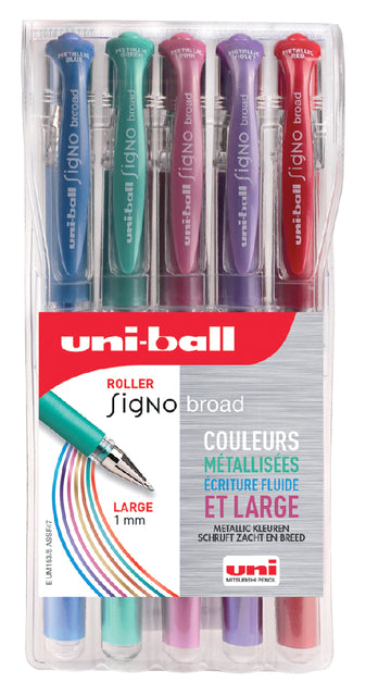 Gelschrijver Uni-ball Signo Broad metallic etui à 5 kleuren