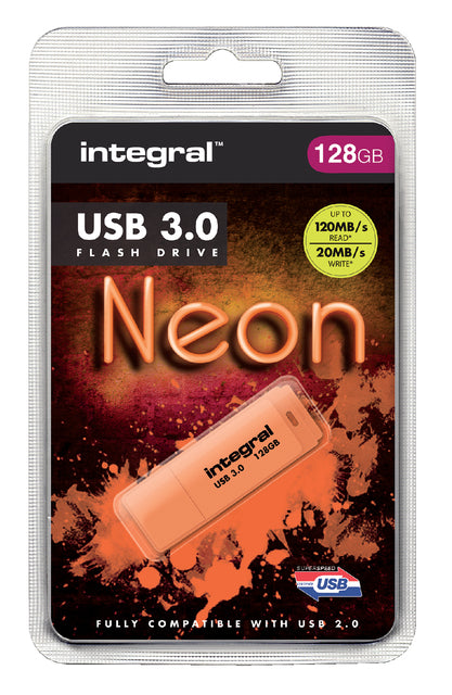 USB-stick 3.0 Integral 128GB neon oranje