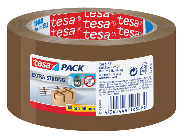 Verpakkingstape Tesa 50mmx66m bruin extra sterk PVC (per 6 stuks)