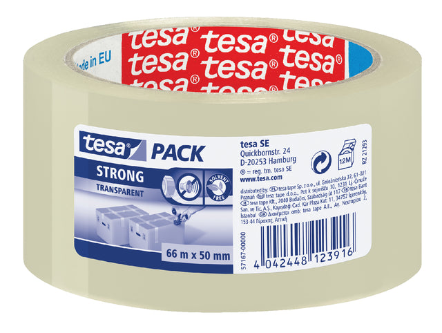 Verpakkingstape Tesa 50mmx66m transparant PP (per 6 stuks)