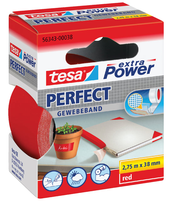 Plakband Tesa textiel 38mmx2.75m rood