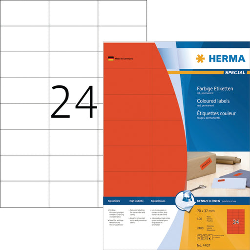 Etiket HERMA 4407 70x37mm rood 2400stuks