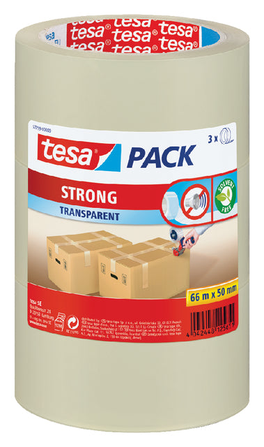 Verpakkingstape Tesa 50mmx66m transparant PP 3rol